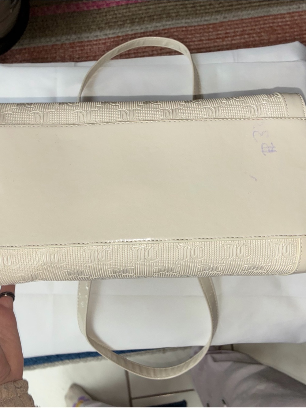 Juicy Couture Gothic JC Logo Monogram Tote Cream Gold Hardware Heart Lock - Picture 7 of 15